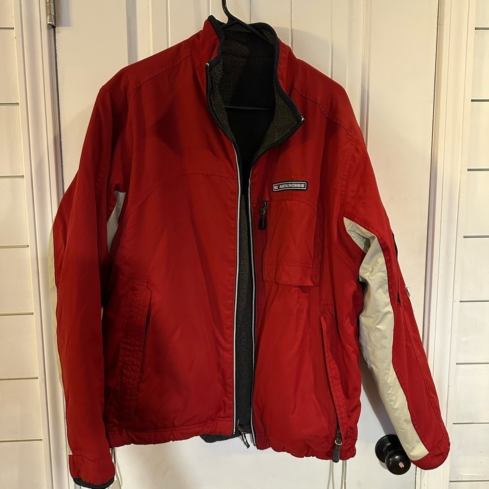 Y2K Vintage Abercrombie A92 Ski Jacket Winter Coat Fleece Lined Mens M Red